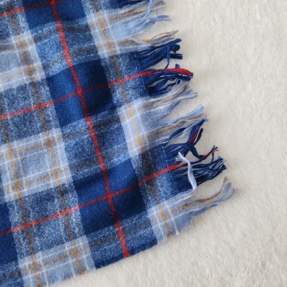 Vtg 90s Tartan Plaid Scarf Blue Red Yellow Fringe 12 x 60 Rectangle‎ Cozy Winter